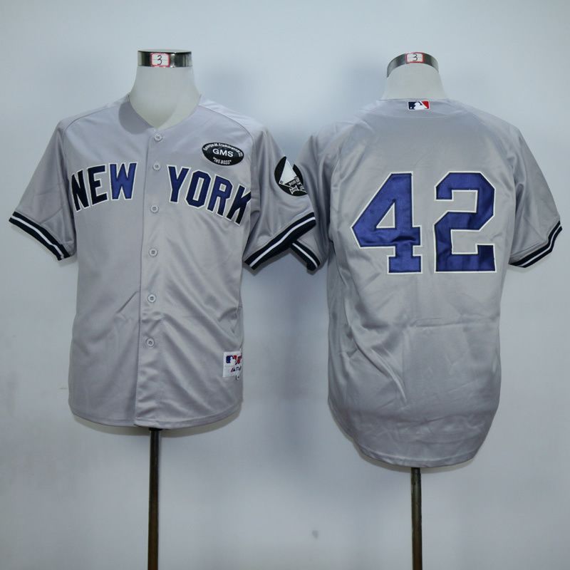 Men New York Yankees 42 Rivera Grey MLB Jerseys1